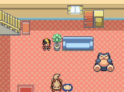 Interior de uma casa decorada no Pokémon Forge